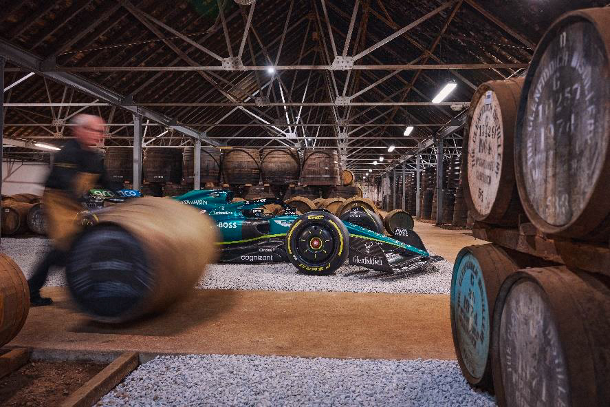 Aston Martin F1 car in Glenfiddich distillery